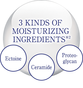 3 KINDS OF MOISTURIZING INGREDIENTS*2 Ectoine/Ceramide/Proteoglycan