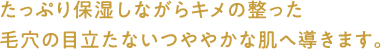 たっぷり保湿しながらキメの整った毛穴の目立たないつややかな肌へ導きます。